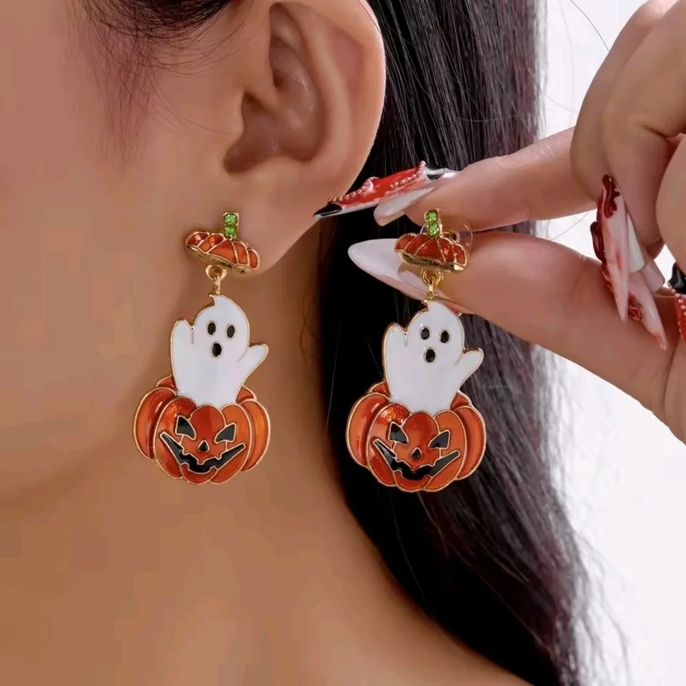 Ghost and Pumpkin Earrings - White and Orange